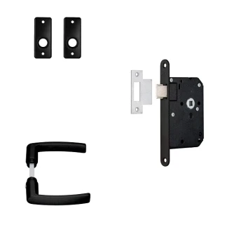 Afbeelding van Deurbeslag set AXA Edge (Deurklinken met kortschild, Loopslot, Aluminium, Zwart)