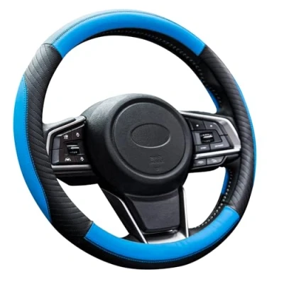 Afbeelding van ZATOOTO Stuurhoes van leer voor auto, universeel, 37 38 cm, blauw