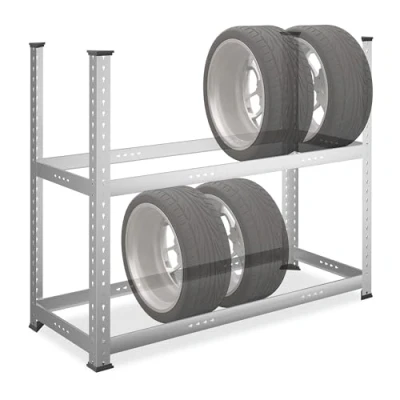 Afbeelding van Relaxdays Bandenrek voor 8 banden, 102 x 124 48 cm (h b d), 100 kg, verzinkt staal, insteeksysteem, wielrek, zilverkleurig