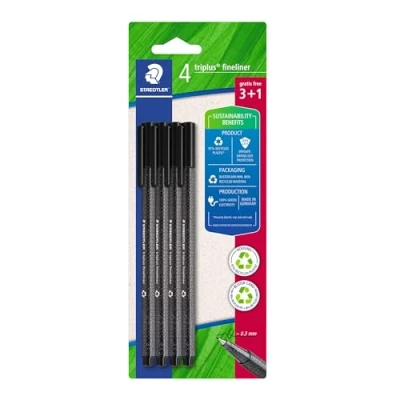 Afbeelding van Staedtler triplus 334 R 9BK4 Fineliner Zwart 0.3 mm 4 stuk(s)