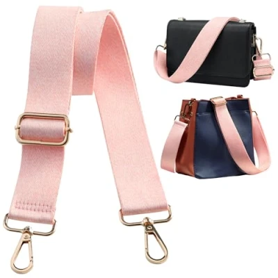 Afbeelding van Navaris geweven Roze tassenriem verstelbaar Gouden gespen Schouderband voor tas Bag strap 75 138 cm lang Vervangende riem