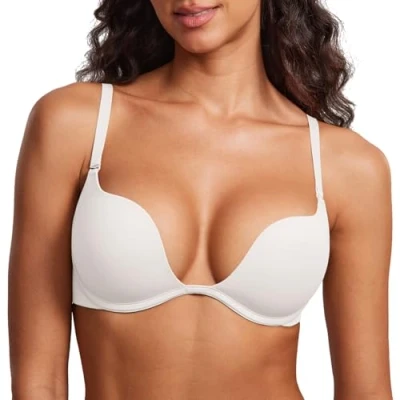 Afbeelding van DOBREVA Dames push up diepe plunge beha met beugel sexy gevoerd, Wit.