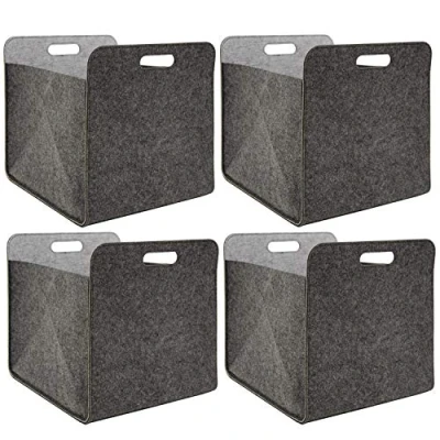 Afbeelding van Set van 4 vilten Opbergmanden 33x33x38 cm Kallax Bak Box Doos opvouwbaar Grijs