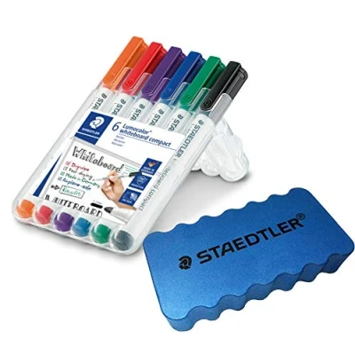 Afbeelding van Staedtler Lumocolor Whiteboard marker (etui van 6 + gum)