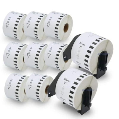 Afbeelding van BETCKEY Labelrol, compatibel met Brother DK 223, 50 mm x 30,48 m, witte papierrol, 10 rollen