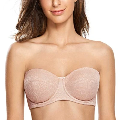 Afbeelding van Delimira Beugelloze beha voor dames, zonder vulling, bandjes, Beige