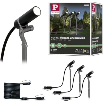 Afbeelding van Paulmann Plantini 94156 Verlichtingssysteem Plug&amp;Shine LED tuinspot uitbreidingsset Set van 3 stuks 7.5 W Warmwit Antraciet