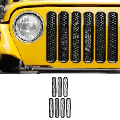 Afbeelding van CKPEOR Set frontgrille inzetstukken van zwart mesh voor 1997 2006 Jeep Wrangler TJ &amp; Unlimited, 7 stuks