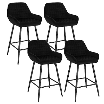 Afbeelding van WOLTU BH372sz 4 Set van gevoerde barkrukken met armleuningen, toonbankkrukken rugleuning, zwarte fluwelen voetsteunen