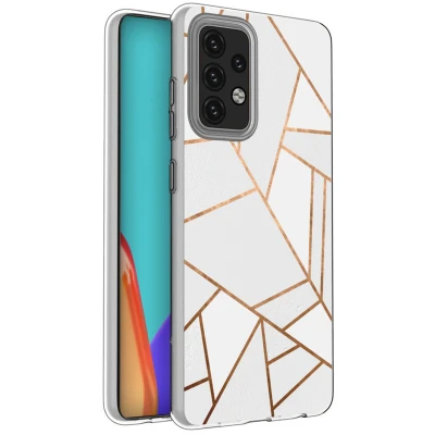 Afbeelding van iMoshion hoesje Geschikt voor Samsung Galaxy A52 (4G) / A52s (5G) Siliconen Design Wit Meerkleurig Goud White Graphic