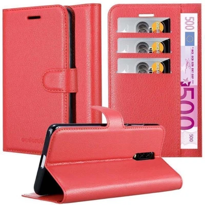 Afbeelding van Cadorabo Hoesje geschikt voor OnePlus 6T in KARMIJN ROOD Beschermhoes met magnetische sluiting, standfunctie en kaartvakje Book Case Cover Etui