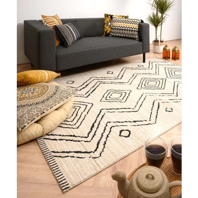 Afbeelding van Berber Tapijt/Vloerkleed Beni Ouarain Bahij Crème/zwart 280x380 Cm