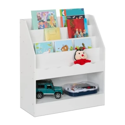 Afbeelding van Relaxdays boekenrek kinderkamer 4 planken 1 vak 80 x 70 30 cm wit