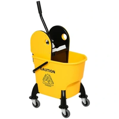 Afbeelding van HOMCOM Reinigingswagen, professionele huishoudelijke wagen met emmer, inhoud 26 l, centrifuge, onderhoudswagen, 44 x 36 90 cm, geel