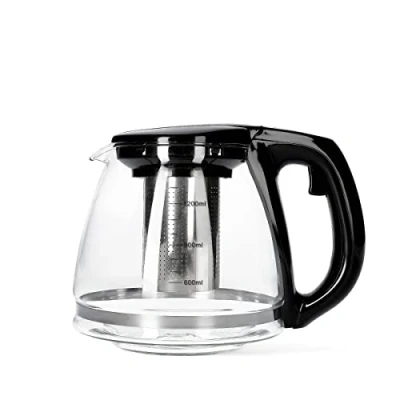 Afbeelding van HOMLA Melzo thee en koffiepot met brouwzeef voor hete vloeistoffen, kruidenbouillon minimalistisch design glas kunststof roestvrij staal 1,4 l