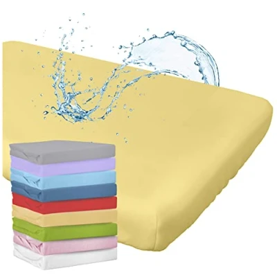 Afbeelding van WhizProducts Hoeslaken met geïntegreerde matrasbeschermer, 60 x 120 cm (geel) voor babybed