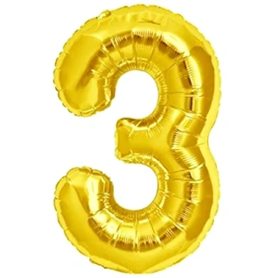 Afbeelding van Ballon voor de 3e verjaardag, Cijfer 3, goud, metallic XXL, reuze, 100 cm, verjaardagsdecoratie Lucht of helium