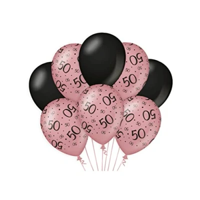 Afbeelding van Ballonnen 50 jaar Rose Goud/Zwart per 8 stuks