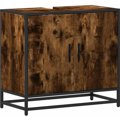 Afbeelding van Wastafelkast 65x33x60 cm bewerkt hout gerookt eikenkleurig