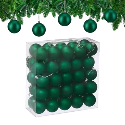 Afbeelding van Relaxdays Boule de Noël, lot Pratique 50, Mate, Plastique Robuste, pour Le Sapin, diamètre : 6 cm, Vert foncé