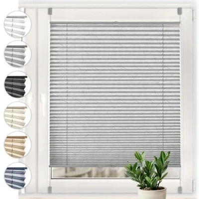 Afbeelding van Plisségordijn Crush Sonello Klemmfix zonder boren 80 cm x 120 Grijs, rolgordijnen voor deuren en ramen, ondoorzichtig, privacy, zonwering, plissé, klaar gebruik