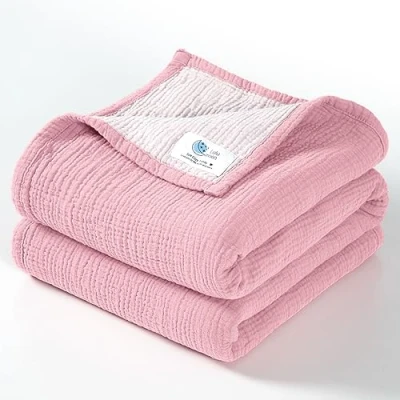 Afbeelding van Lulu moon Chiffon babydeken, katoenen dekbed voor peuters, omkeerbaar, baby&#039;s, jongens en meisjes, 120 x cm, roze