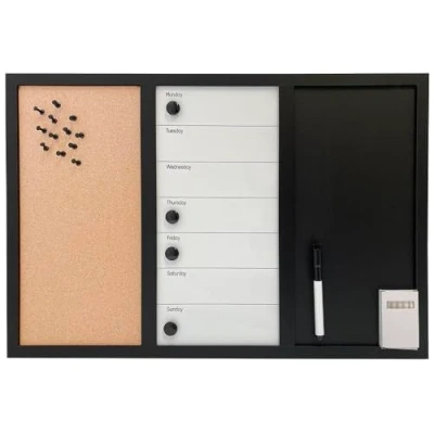 Afbeelding van DisplayLager 3 in 1 combi bord voor weekplanning, kurk en krijtbord, met marker, 4 magneten, 12 pinnen, 5 krijt (Engels, 40 x 60 cm)