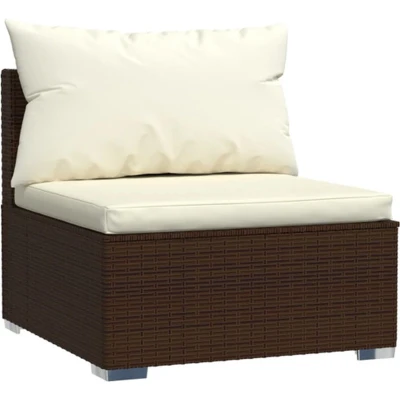 Afbeelding van Tuinmiddenbank met kussens poly rattan bruin