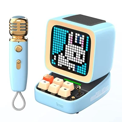 Afbeelding van Divoom Ditoo Mic Pixel Art LED draagbare bluetooth luidspreker met draadloze karaoke microfoon, app gestuurd scherm, RGB toetsenbord, games, alarmen voor volwassenen/kinderen, feest thuis