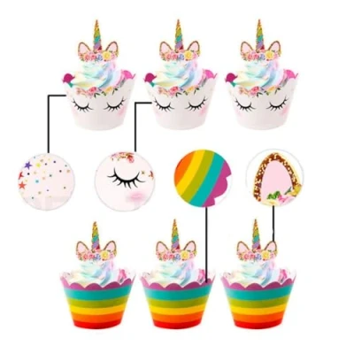 Afbeelding van 24 stuks eenhoorn cupcake decoraties