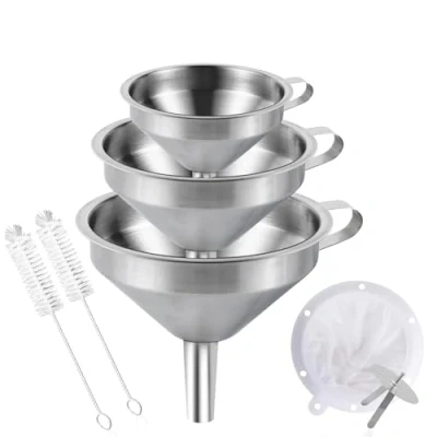 Afbeelding van Gucass Lot de 7 entonnoirs en acier inoxydable avec poignée, à confiture filtre tamis et entonnoir remplissage pour transférer les épices, liquides, confitures poudre,