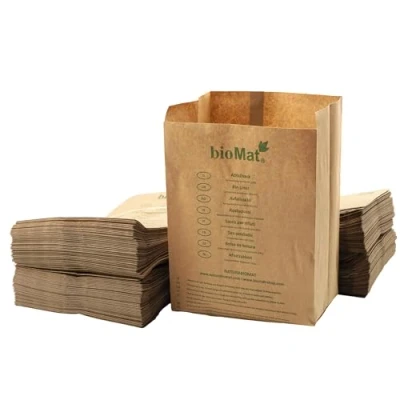 Afbeelding van bioMat Composteerbare papieren vuilniszakken, 10 l, 300 zakjes van gerecycled papier voor organisch afval, vochtbestendig, dubbele bodem