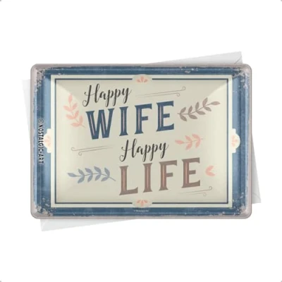 Afbeelding van Happy Wife Live. Metalen Postcard 10 x 14 cm.