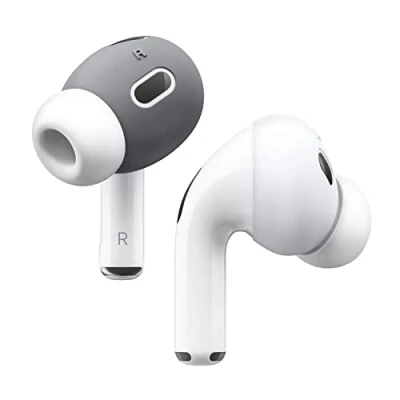 Afbeelding van elago [Past in hoes] Oordopjes compatibel met Apple AirPods Pro 2, antislip siliconen hoes, stofdicht (2 paar van 2 kleuren) (donkergrijs/wit)