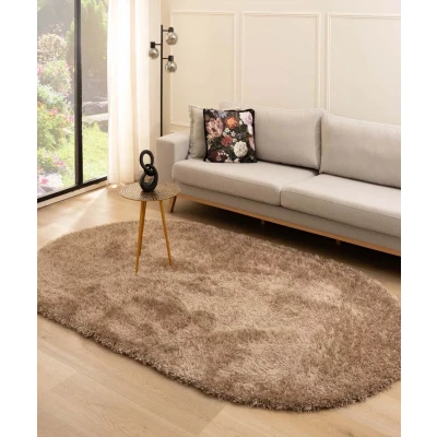 Afbeelding van Ovaal Hoogpolig Vloerkleed Velvet Posh Beige 240x340 Cm