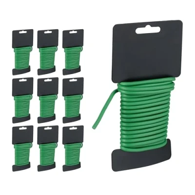Afbeelding van Relaxdays binddraad 5 mm x m set van 10 geplastificeerde bloemendraad groen tuin