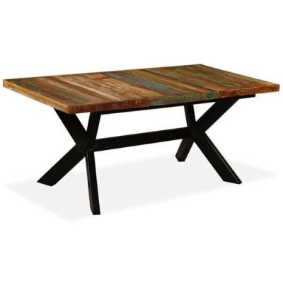 Afbeelding van Eettafel 180 cm Massief Mangohout En Stalen Kruis 1 / x 90 76 Multikleur