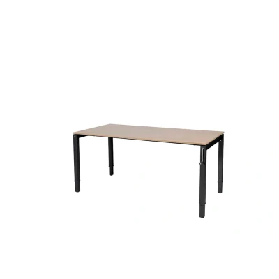 Afbeelding van Cubeo 4 poot bureau, zit/zit hoogte verstelbaar (62 85cm) dmv slinger met 160x80cm havana/ kersen licht 25mm blad en zwart (RAL9005) frame