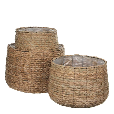 Afbeelding van Mica Decorations ronde mand lichtbruin set van 3 grootste 32x44