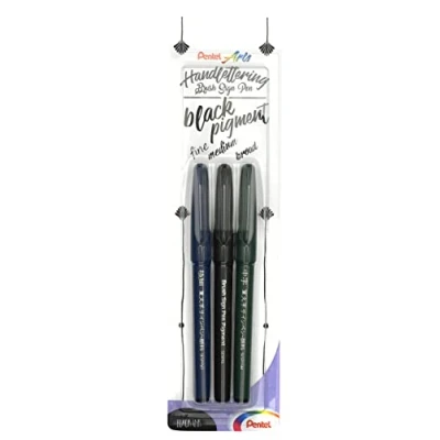 Afbeelding van Brushstift Pentel XSESP15 Pigment blister à 3 stuks zwart