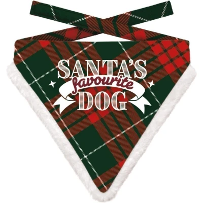 Afbeelding van Plenty Gifts Kerst Bandana Santa&#039;s Favourite Dog Ruit Rood / Groen MAAT XL 18 22 CM 22X25