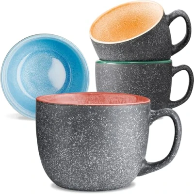 Afbeelding van Cosumy Tasses à Café en Céramique Lot de 4 350 ml 𝗚𝗿è𝘀 É𝗽𝗮𝗶𝘀 avec Émail Réactif Fait Main Garde la Chaleur Plus Longtemps (Coloré)