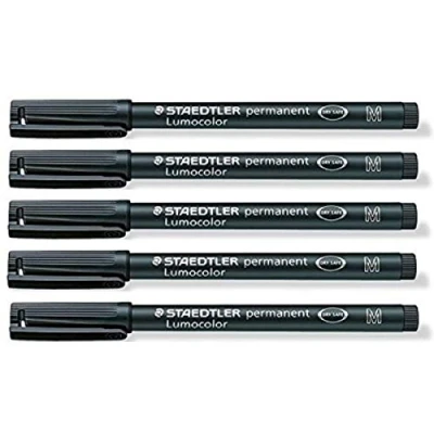 Afbeelding van Staedtler Lumocolor Permanente marker, 5 stuks, zwart, maat M, waterdicht, sneldrogend, CD/DVD, OHP