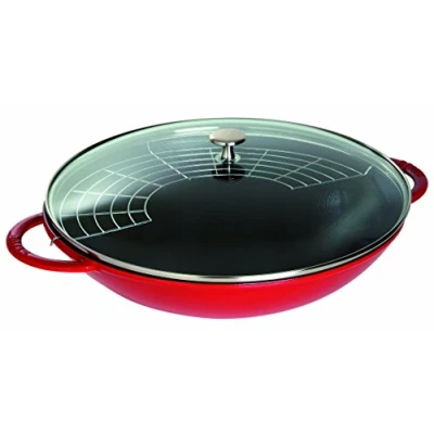 Afbeelding van STAUB Wok van gietijzer met glazen deksel en afneembaar rooster inbegrepen, Ø 37 cm, 5,7 l, kersenrood