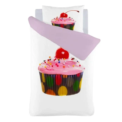 Afbeelding van iSeng Cup Cake Dekbedovertrek Eenpersoons 140x200/220 cm + 1 kussensloop 60x70 White