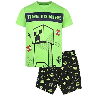Afbeelding van Minecraft Pyjama voor jongens pyjamaset met korte mouwen Groene jongenspyjama Creeper, Enderman en Zombie kleding Verjaardagscadeaus jongens, Groen