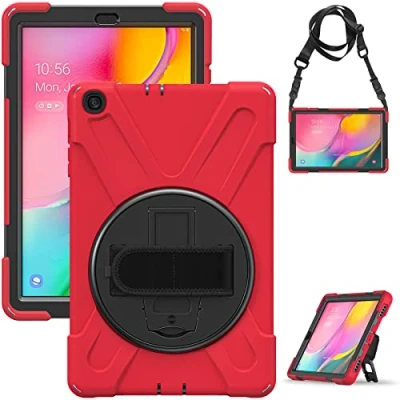 Afbeelding van Gerutek Beschermhoes voor Samsung Galaxy Tab A 10.1 2019, SM T510/T515, schokbestendig, met 360 graden draaibare standaard, polsband en schouderriem, robuuste hoes T 510/T515,