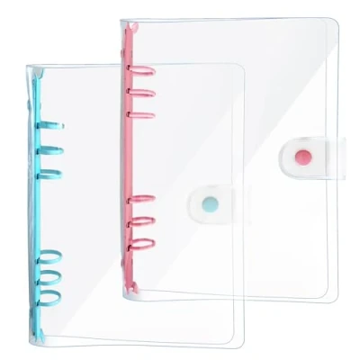 Afbeelding van DY.2ten A5 ringmap set van 2 transparante ringmappen met zachte PVC omslag, 6 ringen, navulbaar, binding, roze/blauw