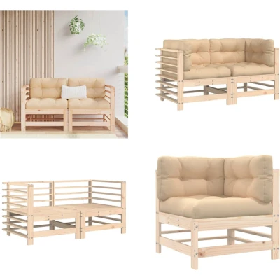 Afbeelding van Houten Loungeset Met Kussens Massief (Grenenhout of Douglas hout) 1 / Natuurlijk grenenhout 2x hoek