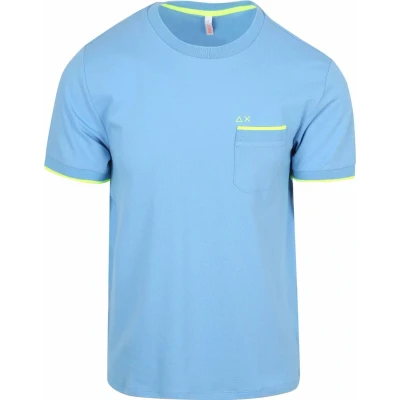 Afbeelding van Sun68 Piqué T Shirt Fluo Stripe Lichtblauw maat L Heren met Modern fit Pasvorm Stretch